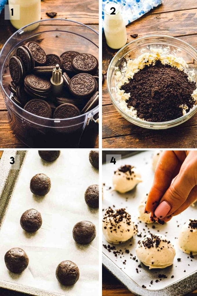 Photo collage of steps to make oreo truffles