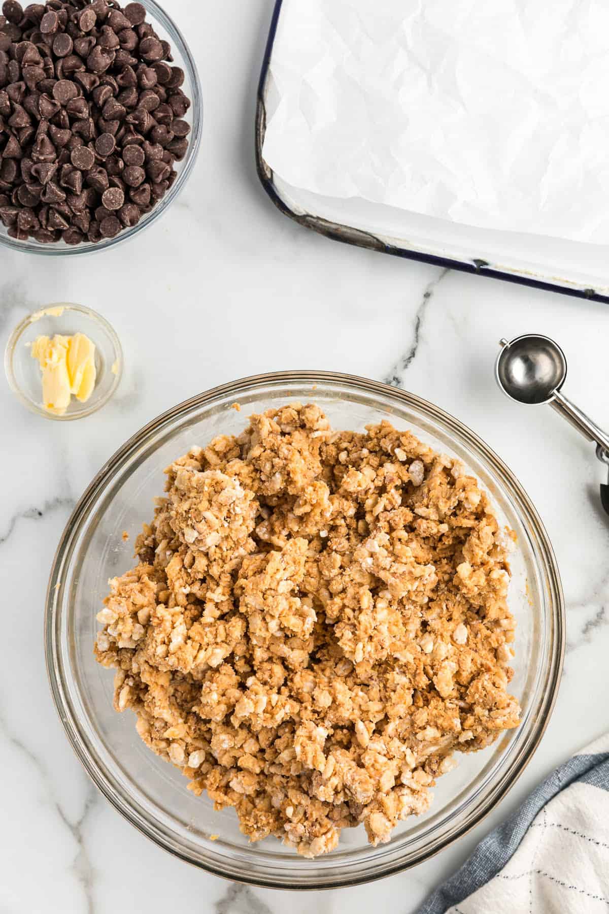 Mixed peanut butter ball ingredients in bowl