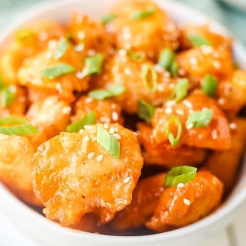 baked sweet and sour chicken in bowl