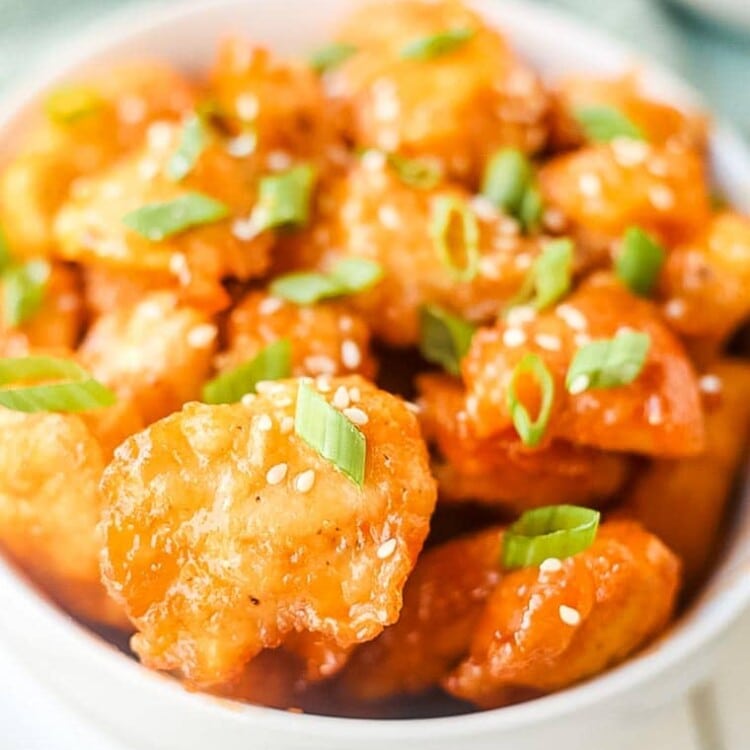 baked sweet and sour chicken in bowl