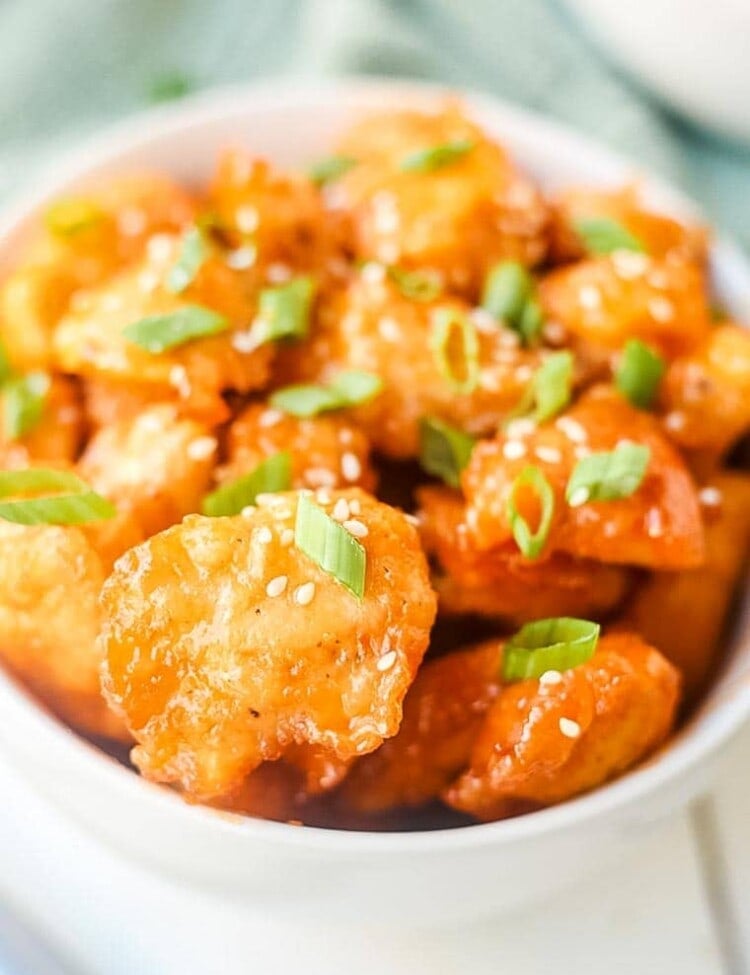 baked sweet and sour chicken in bowl