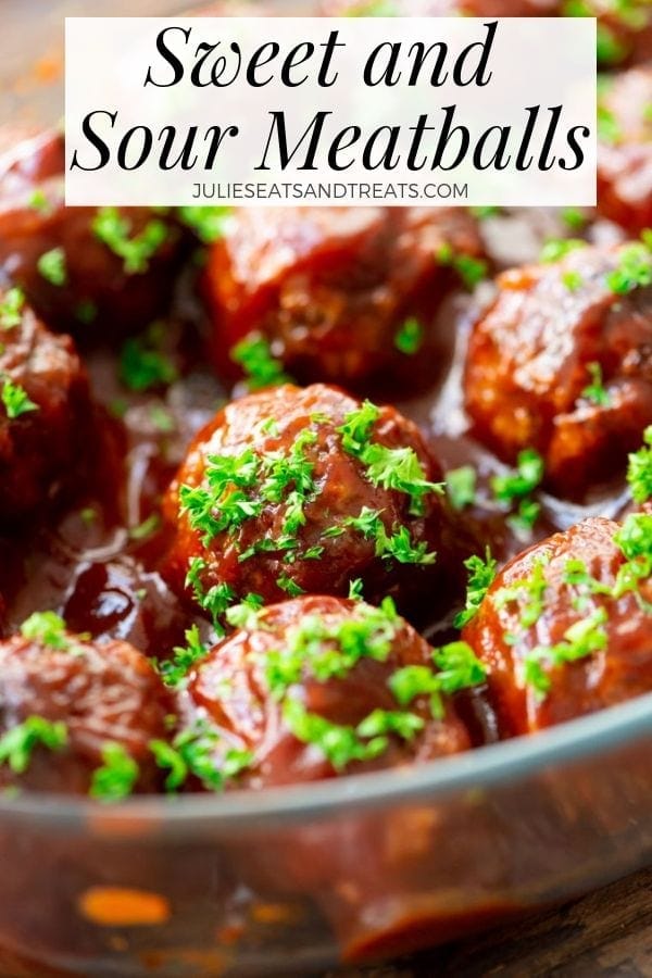 Sweet and sour meatballs in glass bowl