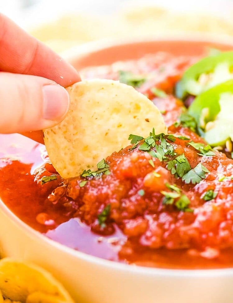 Chip scooping Restaurant Style salsa