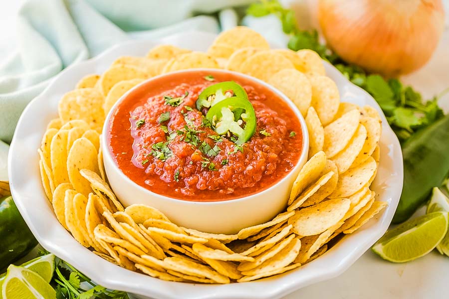 Homemade Salsa in a bowl with chips