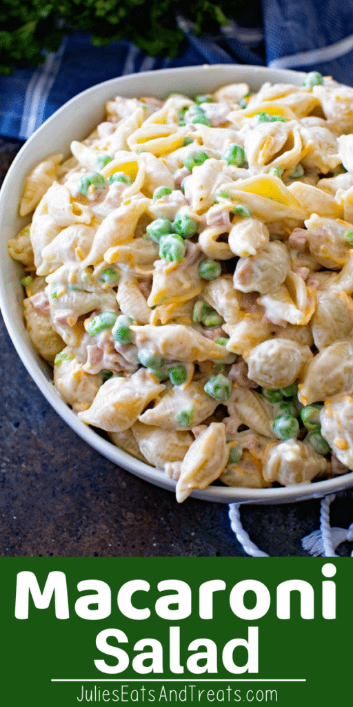 Macaroni Salad in a white serving bowl