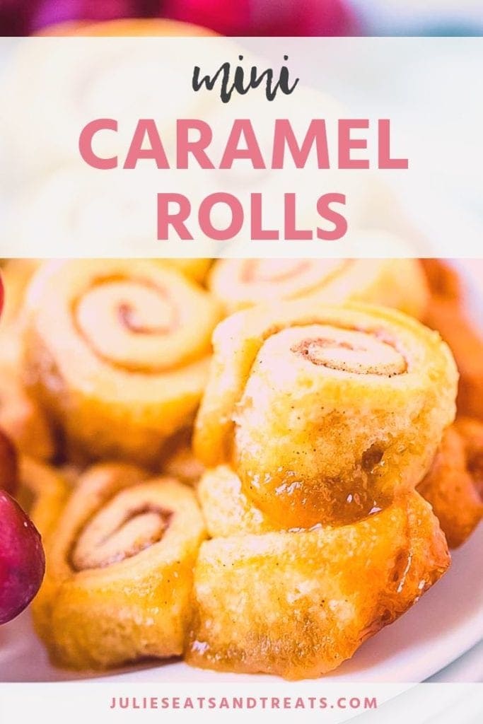 Mini caramel rolls on a white plate