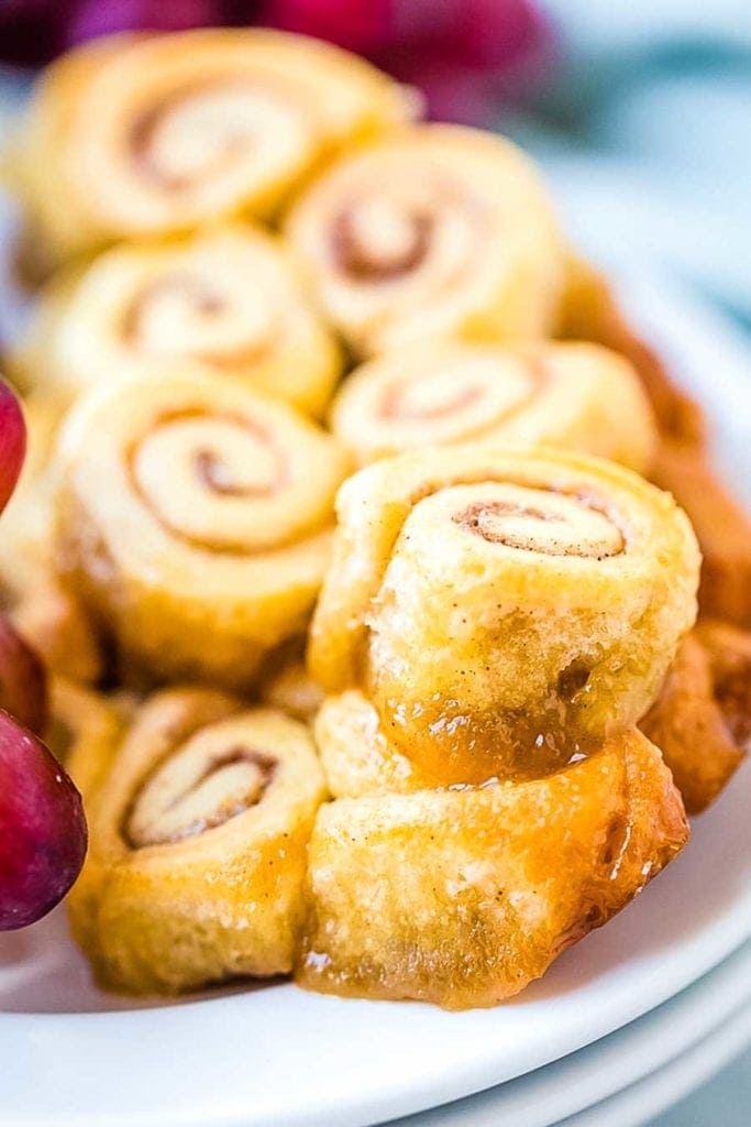 plate of caramel rolls made with crescent rolls