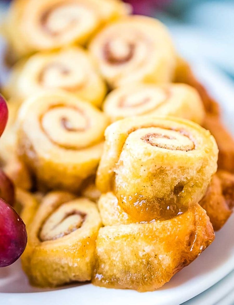 plate of mini caramel rolls made with crescent rolls