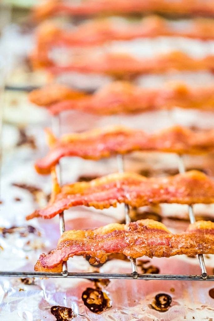 oven baked bacon on wire rack
