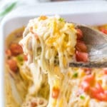 Mexican Chicken Spaghetti on wooden spoon