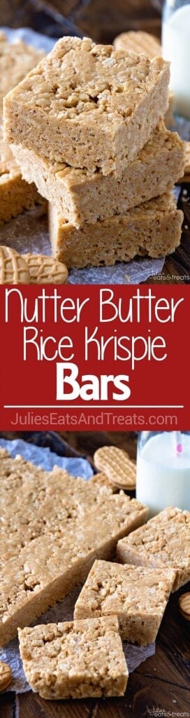 Nutter Butter Rice Krispie Bars Recipe ~ Quick, No Bake Rice Krispies Bars Loaded with Nutter Butter Cookies for the Perfect Peanut Butter Overload!