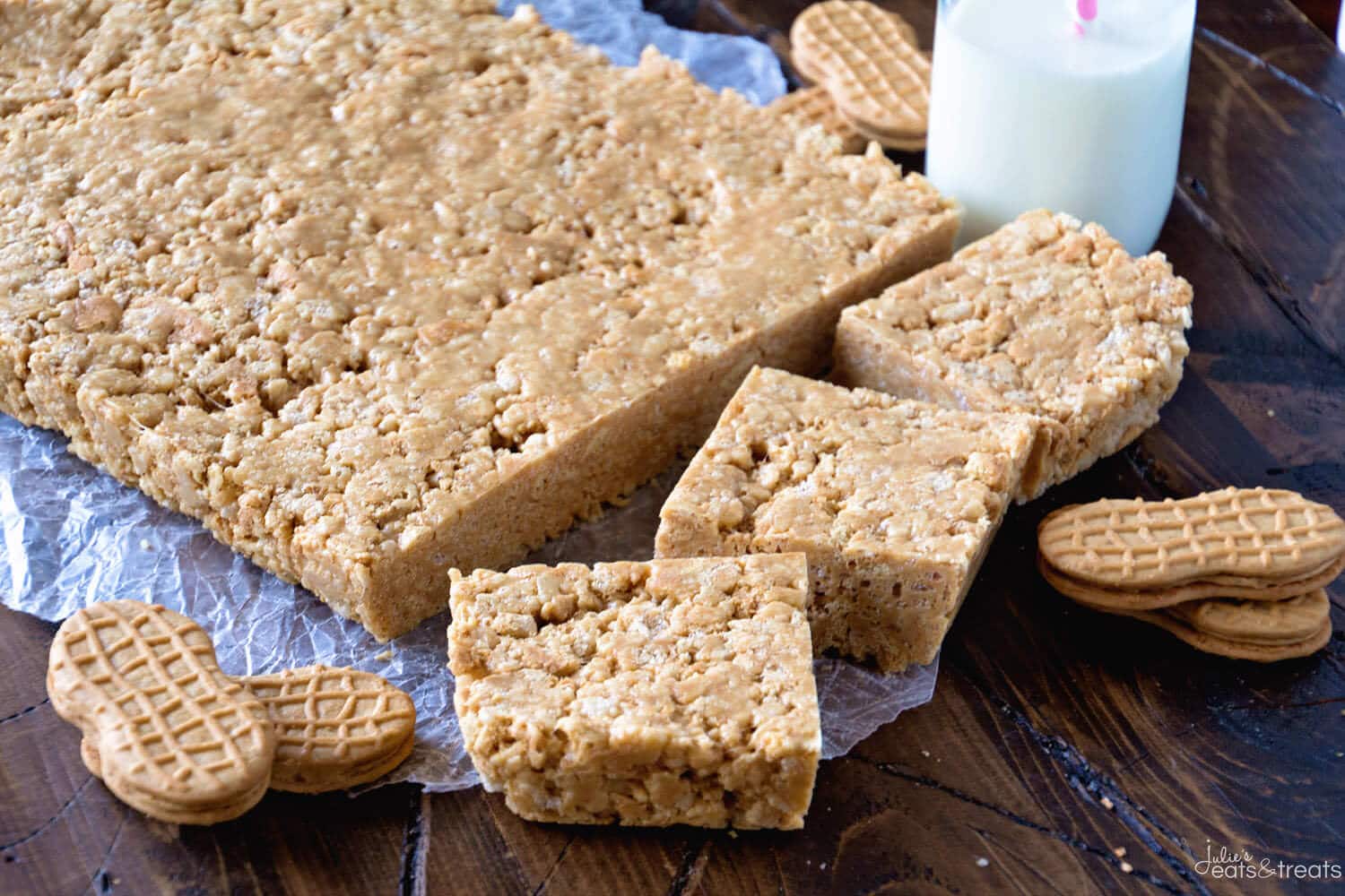 Nutter Butter Krispie Treats Recipe ~ Quick, No Bake Rice Krispies Bars Loaded with Nutter Butter Cookies for the Perfect Peanut Butter Overload!