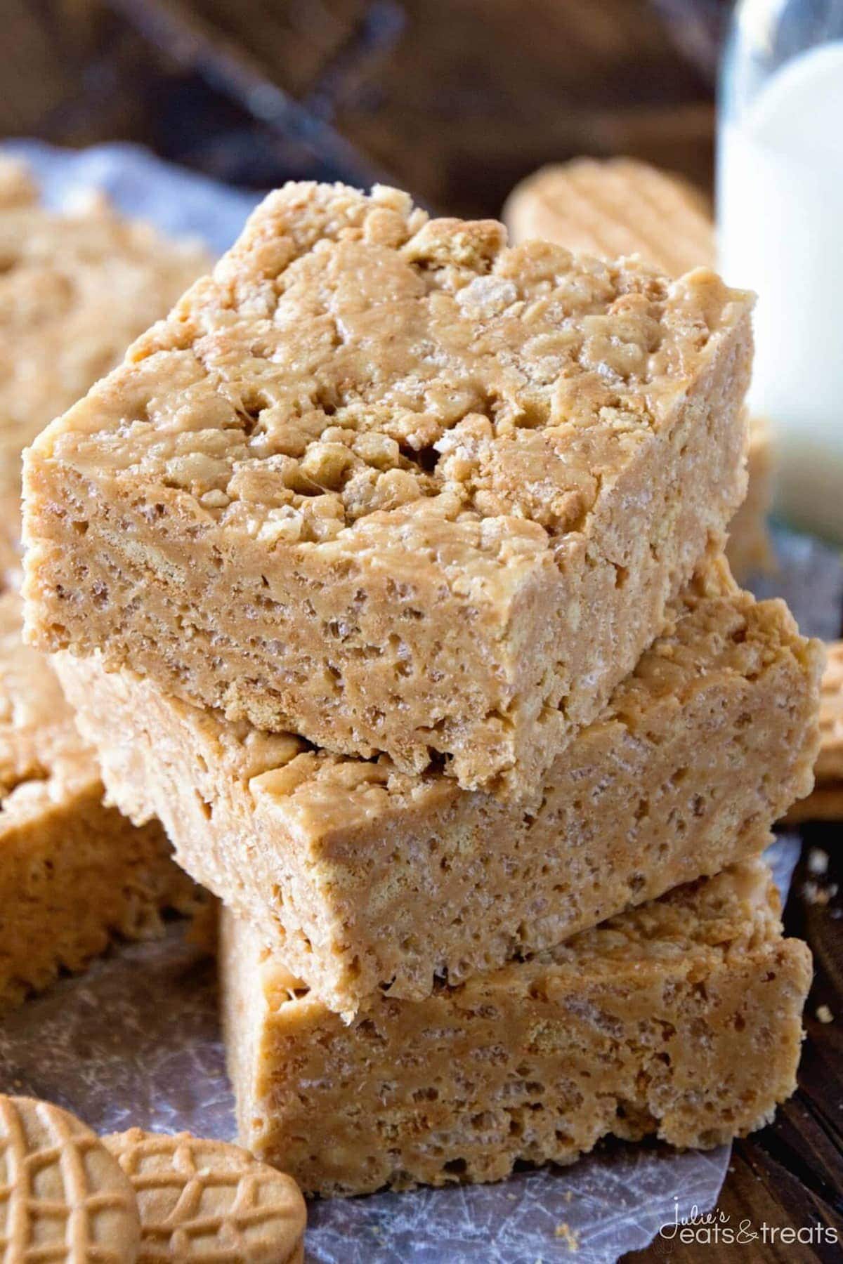 Nutter Butter Krispie Treats Recipe ~ Quick, No Bake Rice Krispies Bars Loaded with Nutter Butter Cookies for the Perfect Peanut Butter Overload!