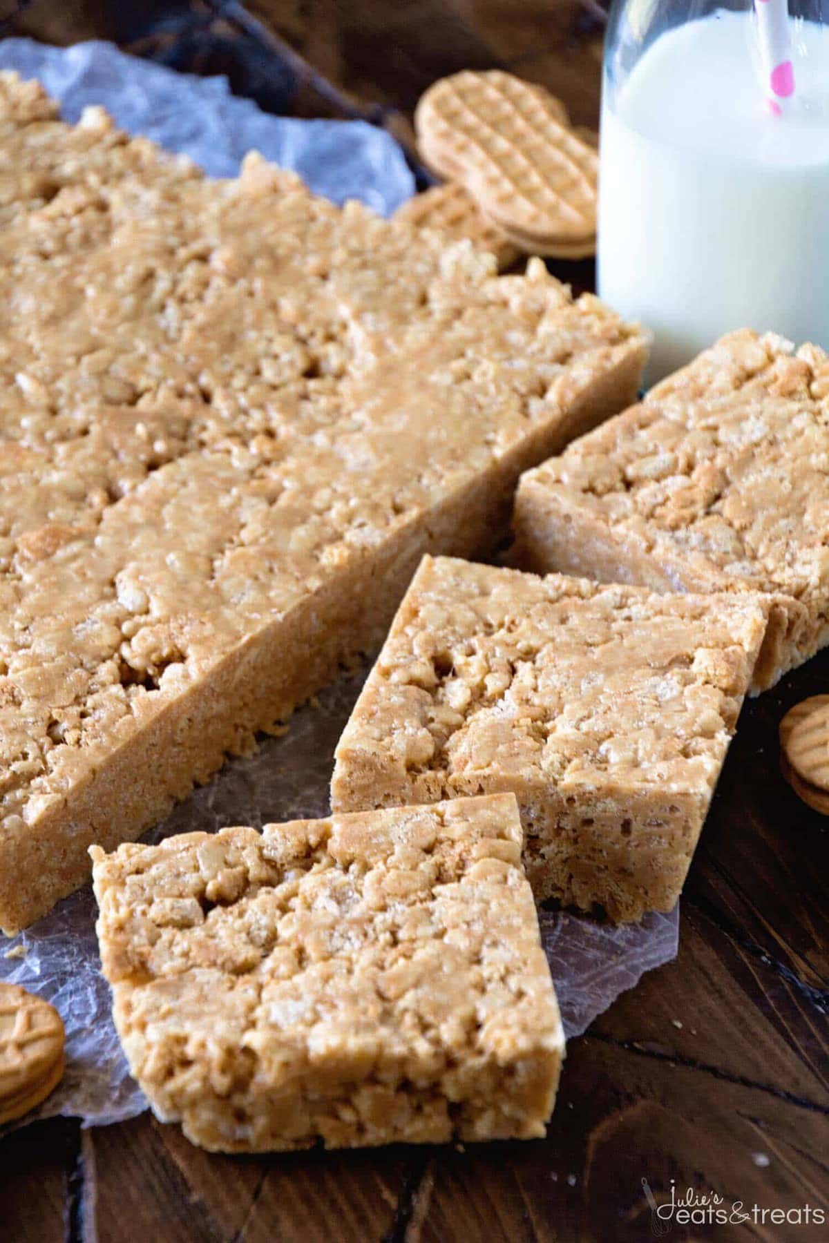 Nutter Butter Krispie Treats Recipe ~ Quick, No Bake Rice Krispies Bars Loaded with Nutter Butter Cookies for the Perfect Peanut Butter Overload!