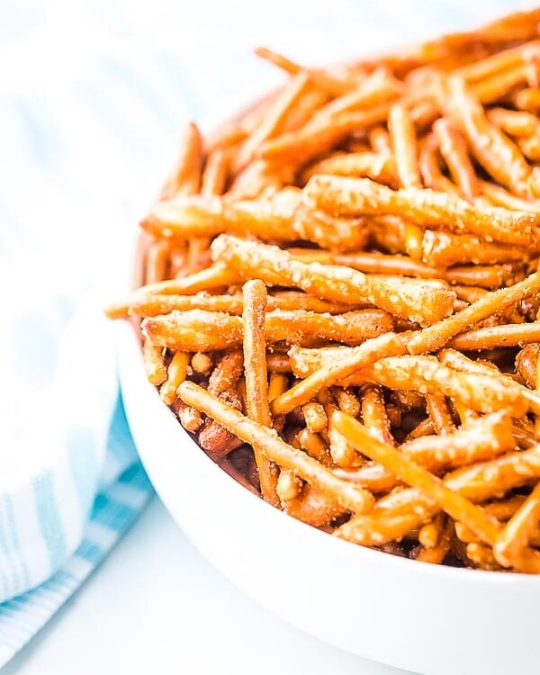 Easy Ranch Pretzels in white bowl