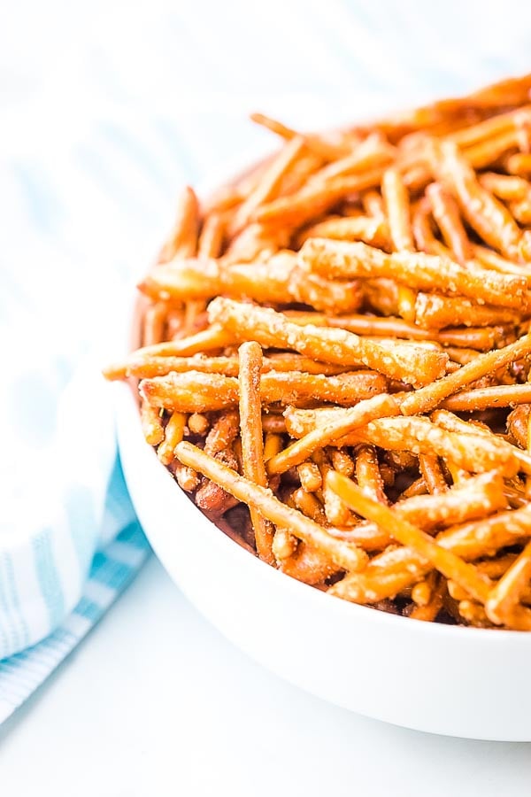 Easy Ranch Pretzels in white bowl