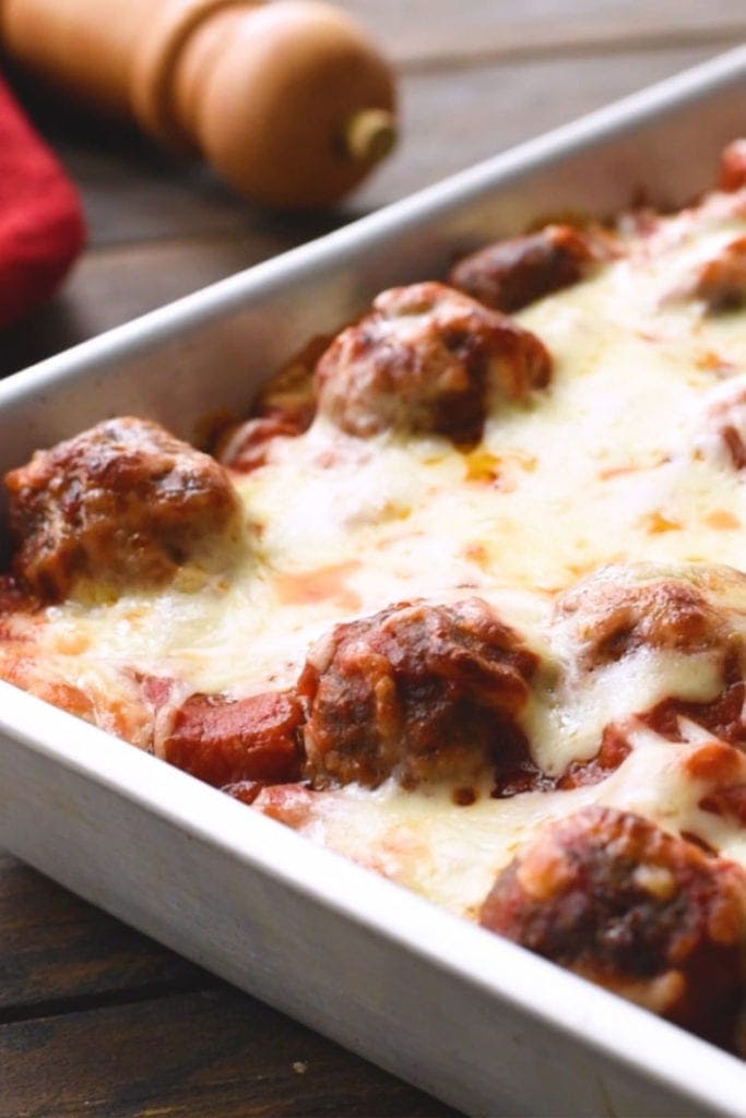 Pan of Meatball Sub Casserole