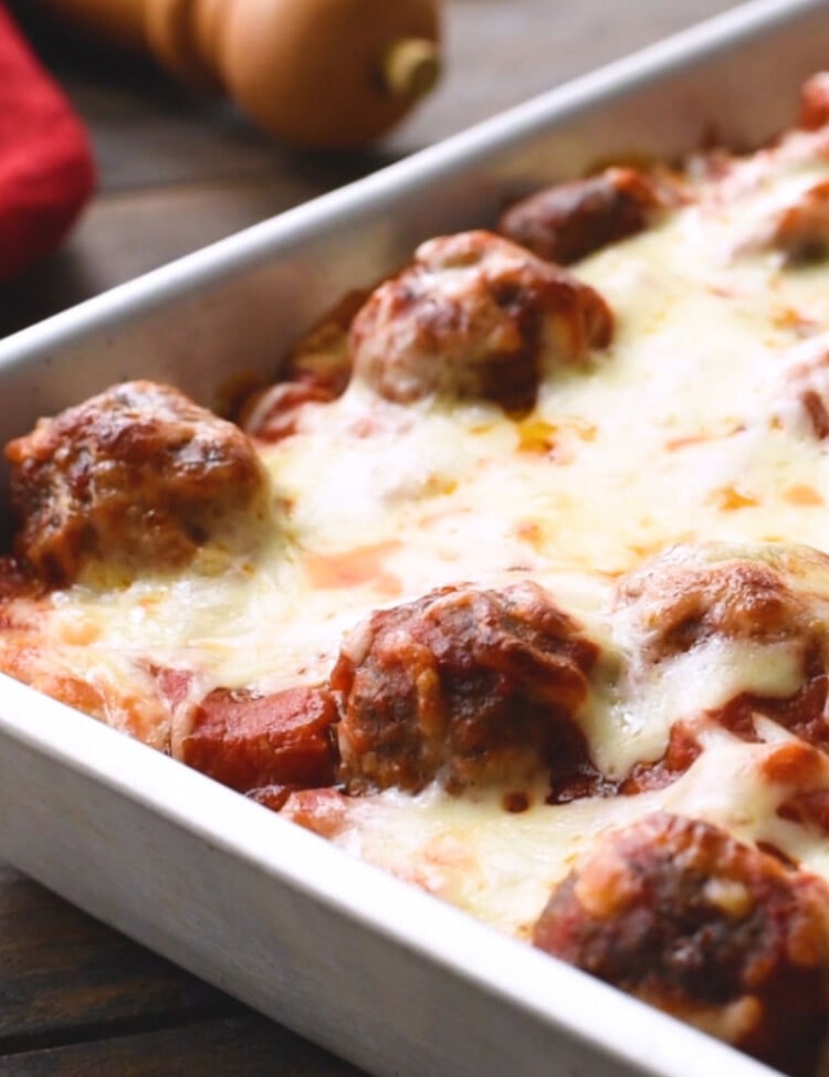 Pan of Meatball Sub Casserole