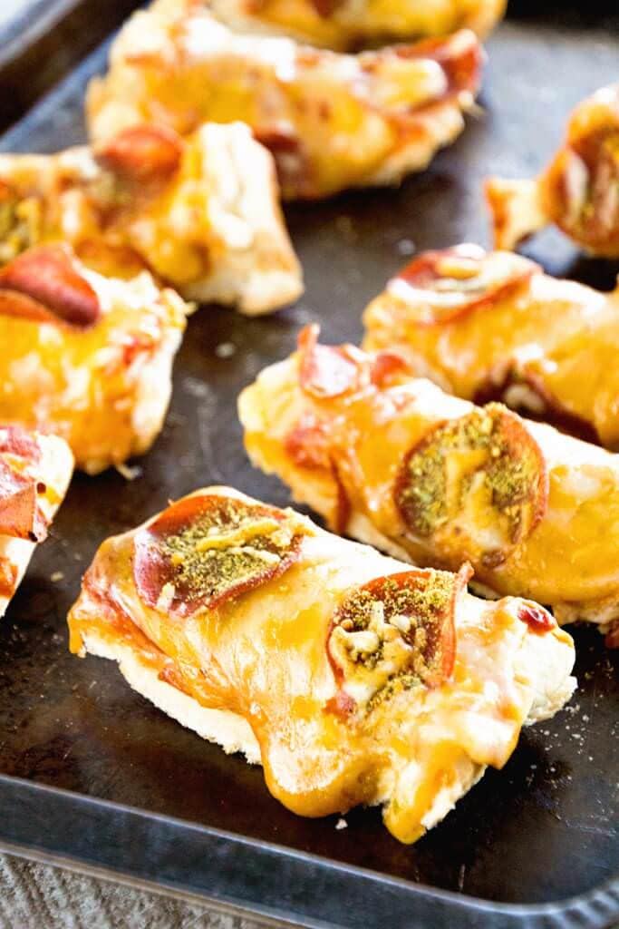French Bread Layer with Pizza Sauce, Pepperoni and Cheese