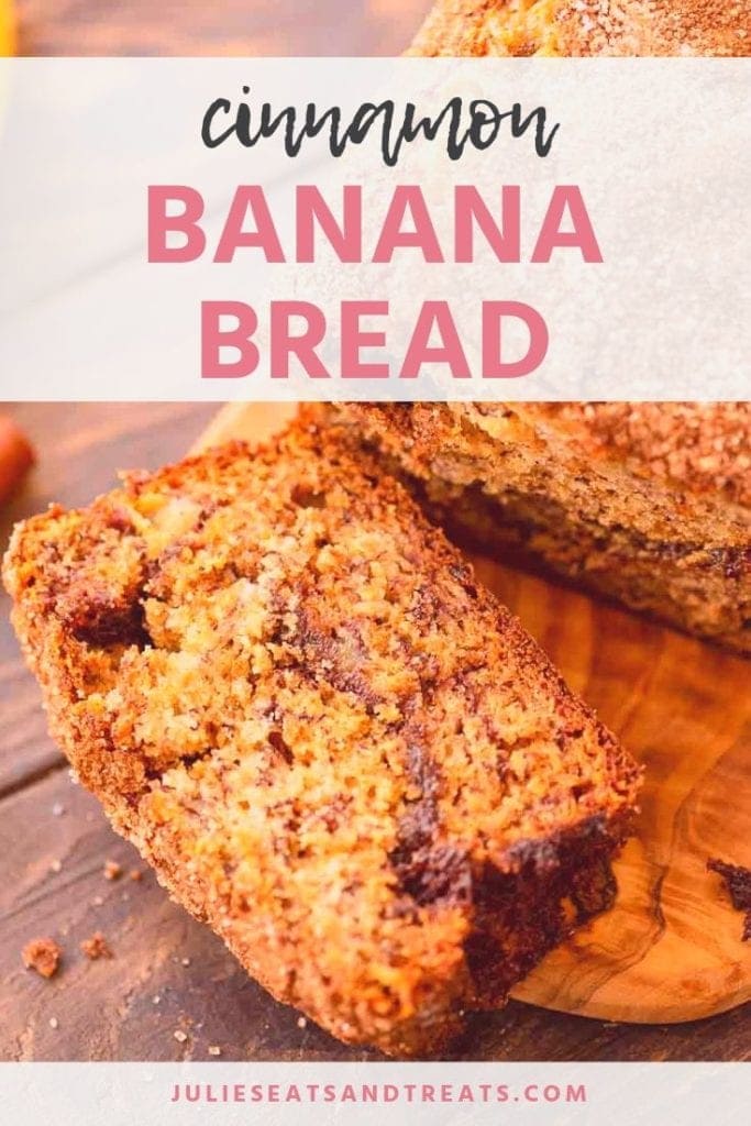 cinnamon banana bread slice on a cutting board