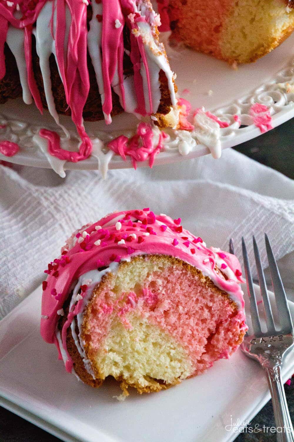 Swirl Valentine Cake ~ Super Easy Dessert Starts with a Boxed Cake Mix and Becomes the Perfect Easy Valentine's Day Dessert!