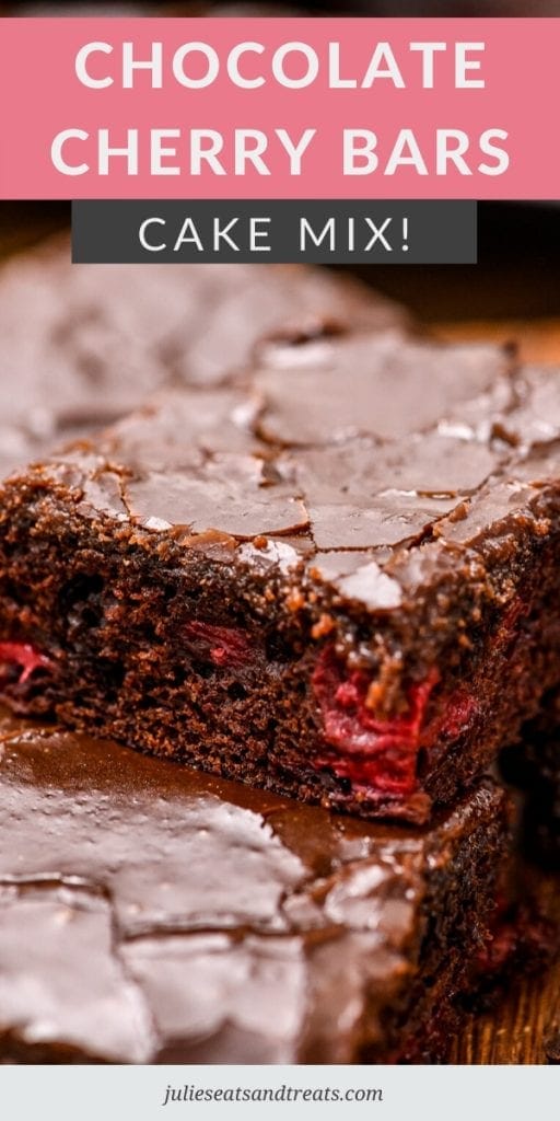 Chocolate Cherry Bars stacked on a table