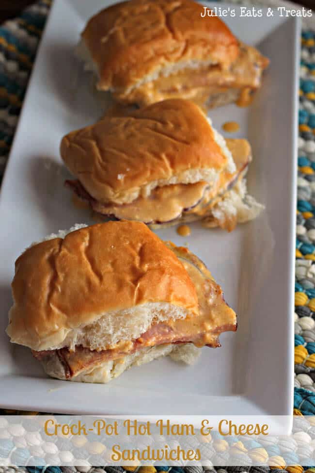 Crock-Pot Hot Ham & Cheese Sandwiches ~ Quick and Easy Sandwiches for a busy day! www.julieseatsandtreats.com #recipe #crockpot