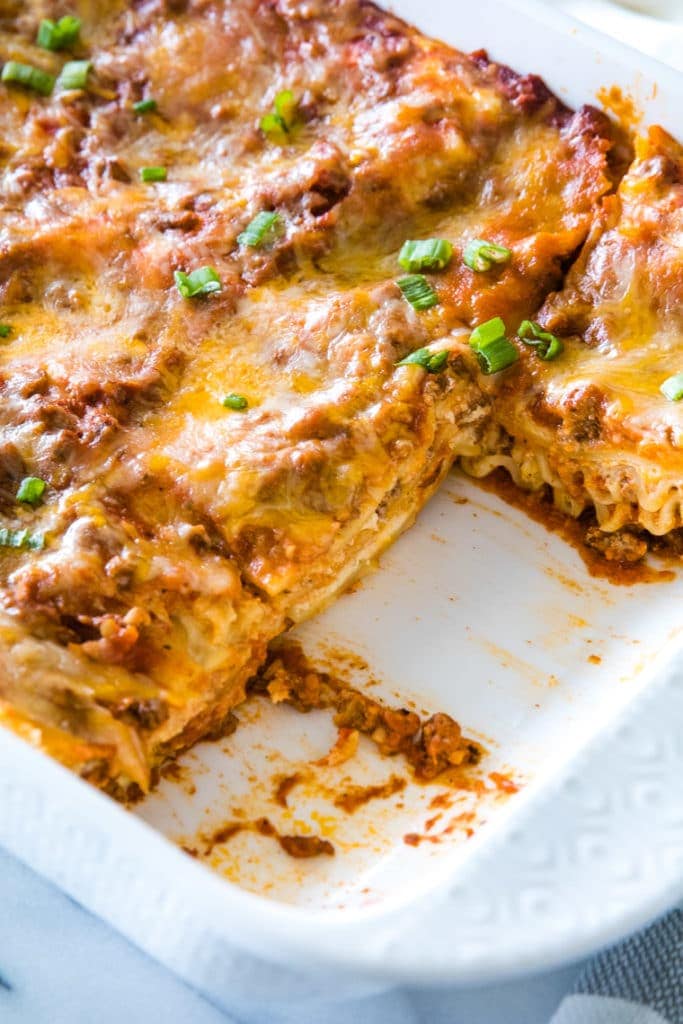 Mexican Lasagna in white Pan