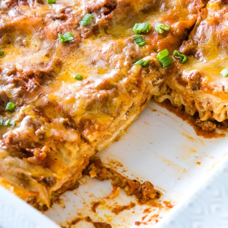 Mexican Lasagna in white Pan