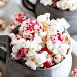 Valentine's Day Snack Mix ~ Popcorn, Peanuts and M&M's coated in White Almond Bark! An Easy Sweet Snack for Your Sweetie!