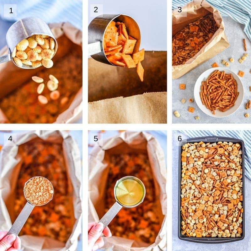 Collage of six images showing how to make recipe