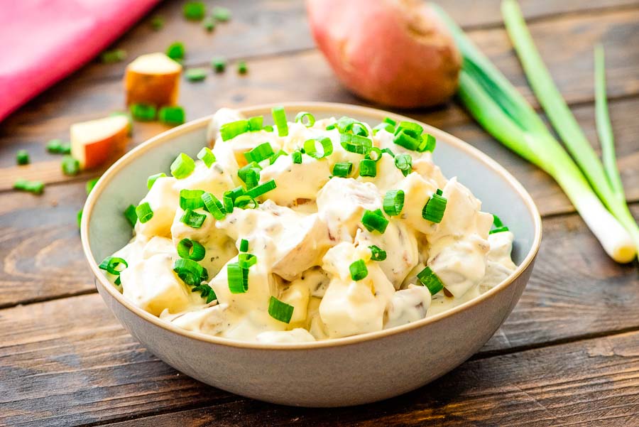 Bacon Ranch Potato Salad served in bowl