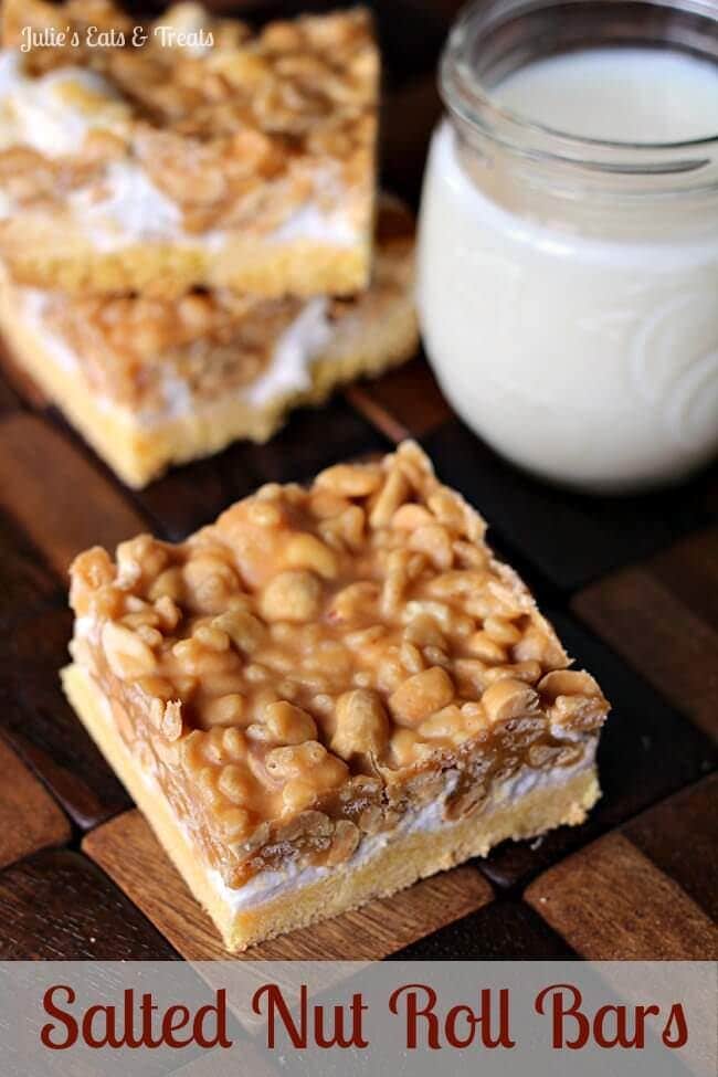 Salted Nut Roll Bars ~ Just like the Candy Bar! via www.julieseatsandtreats.com #recipe #bars