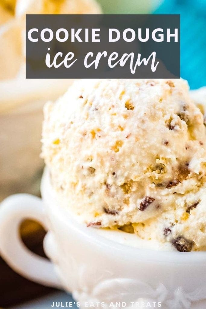 Cookie Dough Ice Cream scoops in a white bowl