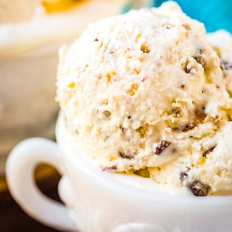 Homemade ice cream in white bowl