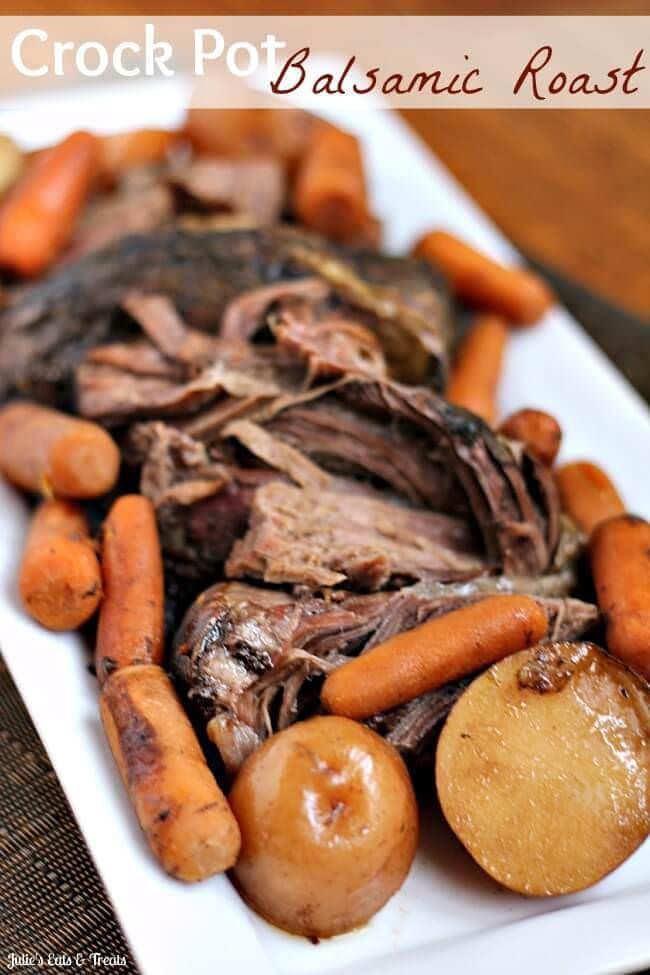 Crock Pot Balsamic Roast ~ Savory Roast, Carrots & Potatoes! via www.julieseatsandtreats.com