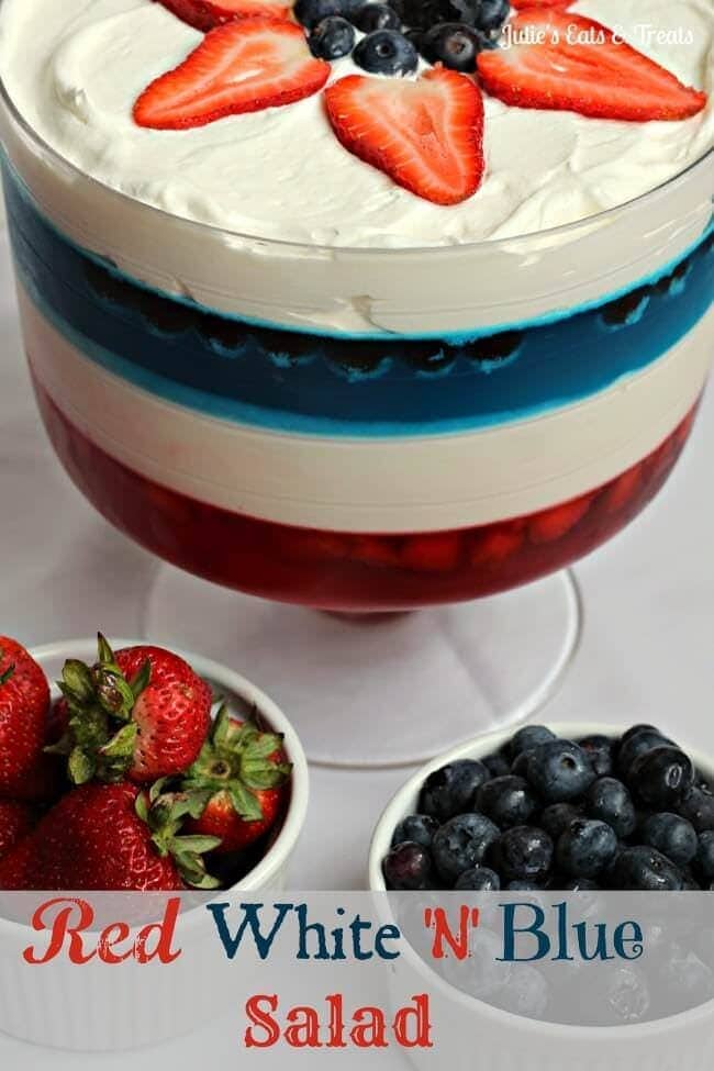 Red White & Blue Salad ~ Festive treat for all of your Red, White & Blue Festivities via www.julieseatsandtreats.com