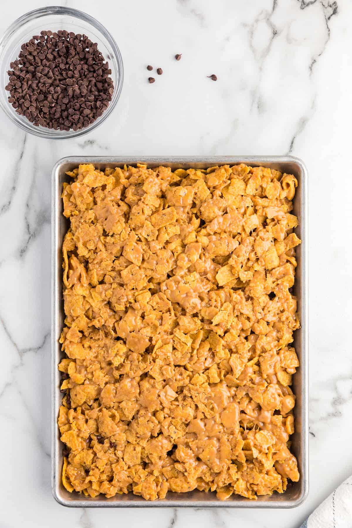 Second layer of frito bars in pan