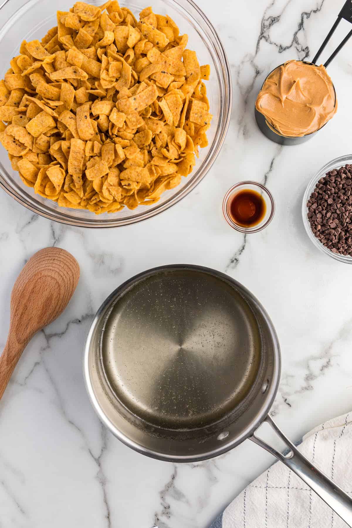 Saucepan with combined white sugar and corn syrup