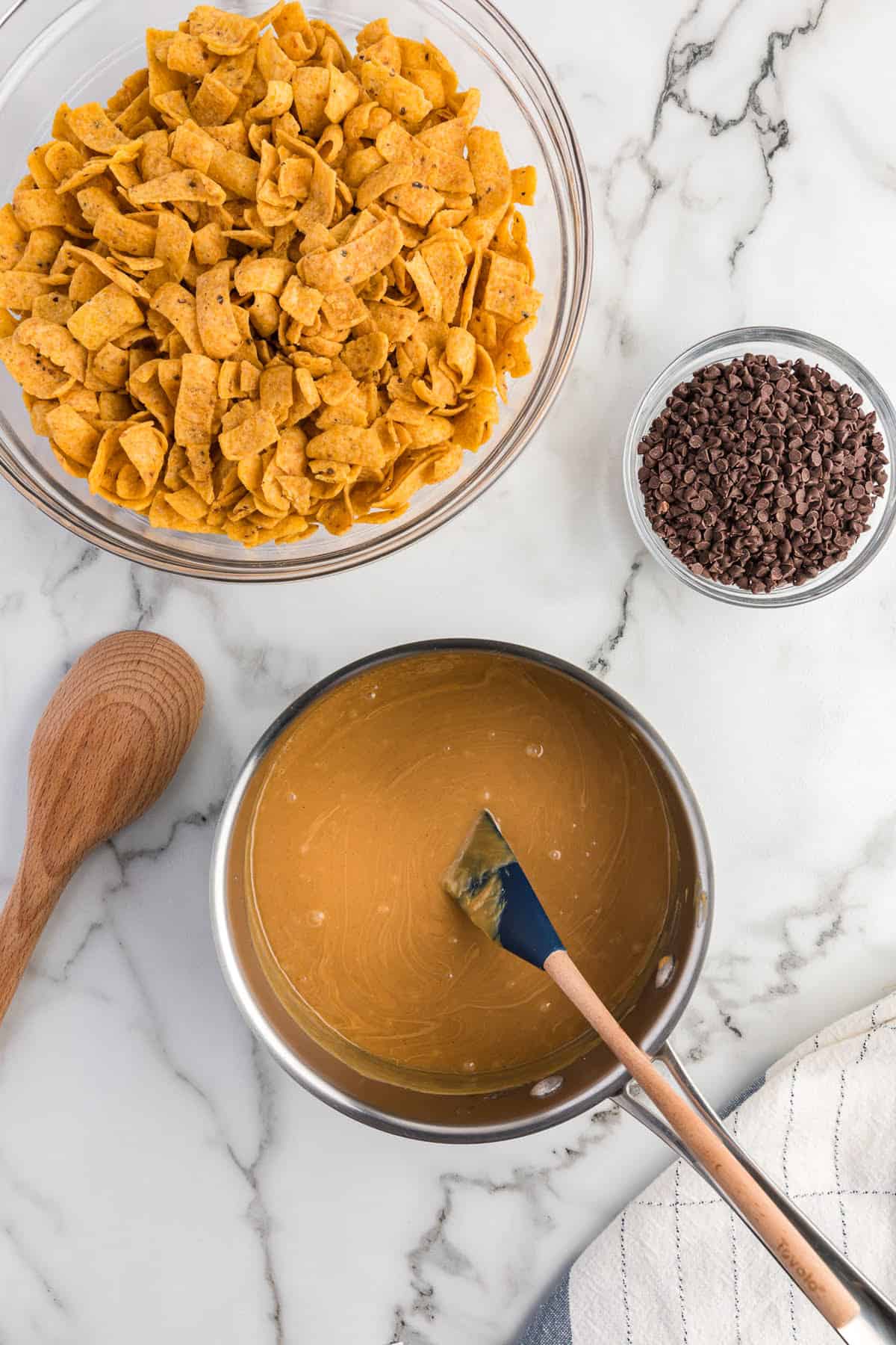 Saucepan with peanut butter sauce