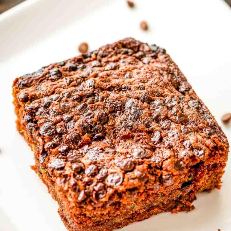 Chocolate Zucchini Cake on white plate