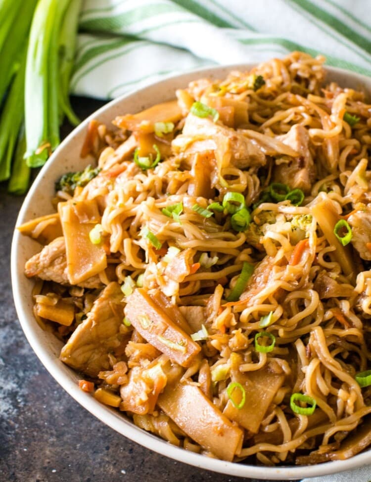 stir fry with ramen on plate