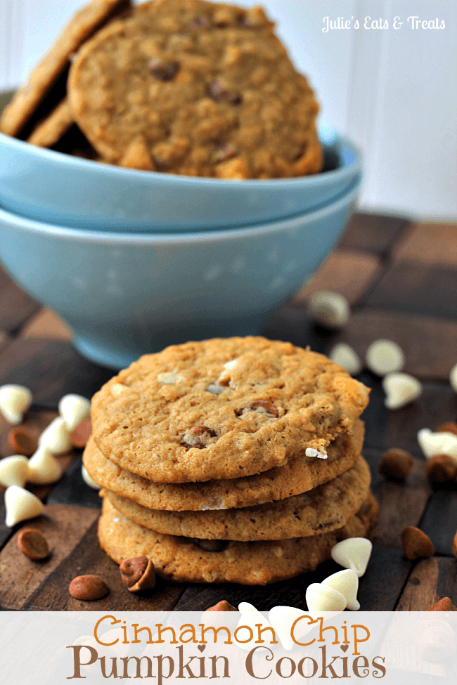 Cinnamon Chip Pumpkin Cookies ~ Soft, Chewy Pumpkin Cookies Stuffed Full of Cinnamon and White Chocolate Chips! #OXOGoodCookie via www.julieseatsandtreats.com