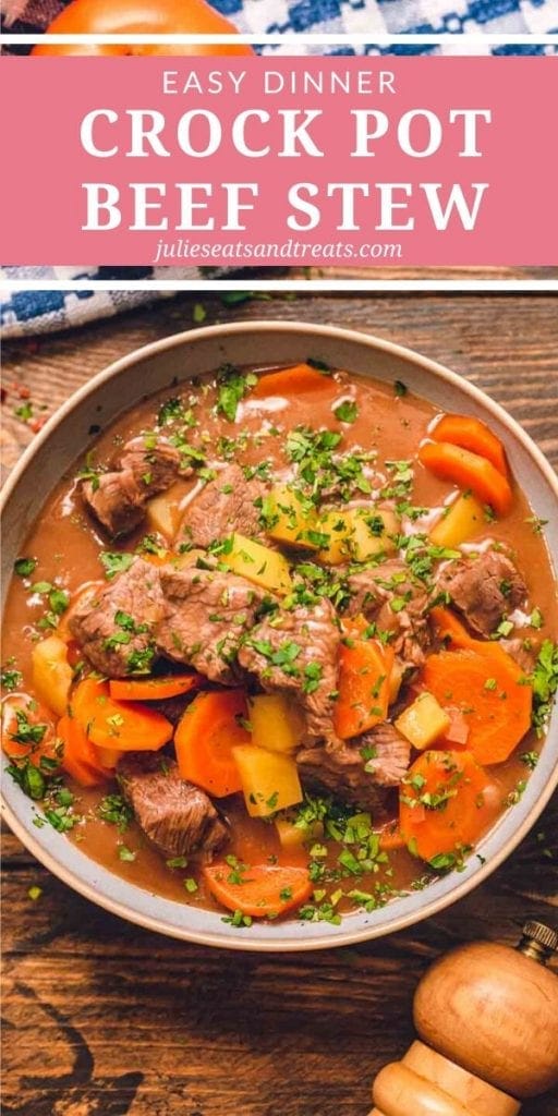 Crock Pot Beef Stew in a gray bowl