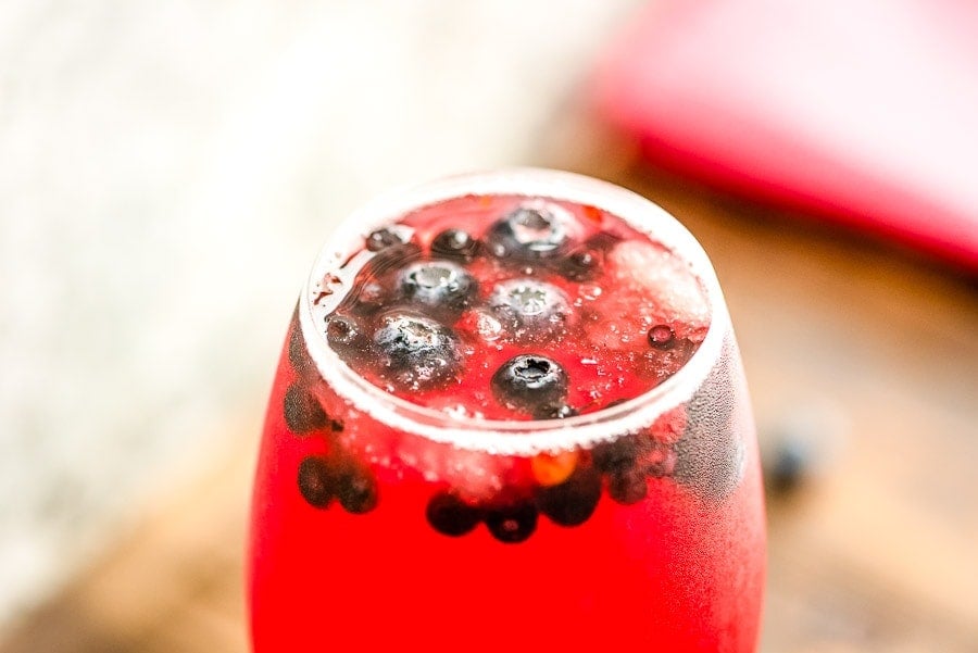 easy blueberry sangria in glass