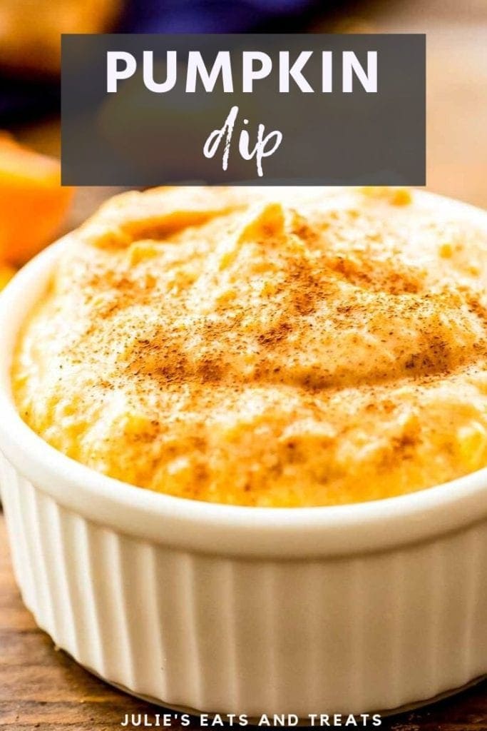 Pumpkin dip with cinnamon sprinkled on top in a white dish