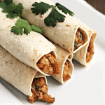 Cilantro Mesquite BBQ Chicken Taquitos ~ Baked Taquitos filled with Mesquite Chicken, BBQ Sauce, Pepper Jack Cheese, and Cilantro. Baked until crisp and topped with Sea Salt!