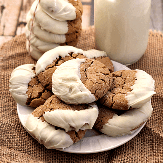 White Chocolate Dipped Gingersnaps ~ Soft, Chewy Gingersnaps Dipped in Sweet White Chocolate!