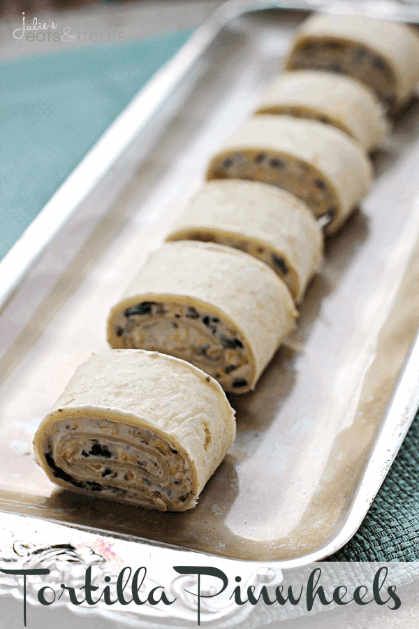 Tortilla Pinwheels ~ Bite sized bites stuffed with Black Olives, Green Chiles, Cheese and Cream Cheese!