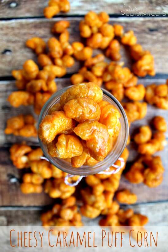 Cheesy Caramel Puff Corn ~ Easy, snack you can make in the microwave!